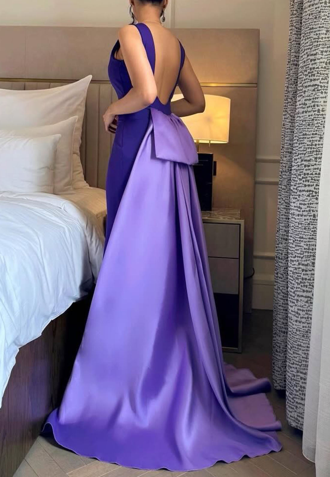 Sleeveless Bateau Gown with Side Drape & Low Back