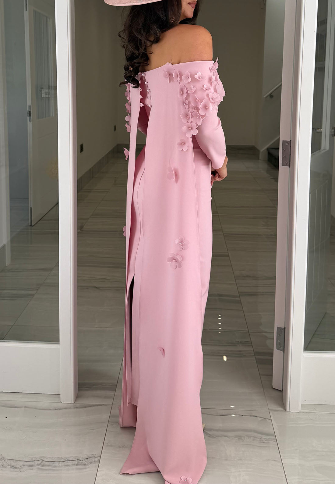 Off-the-Shoulder Cape Gown with 3D Floral Appliques