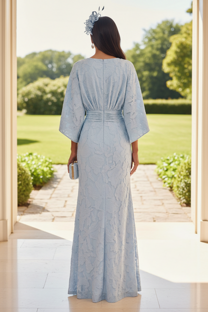 Floral Jacquard Batwing Sleeve Evening Gown