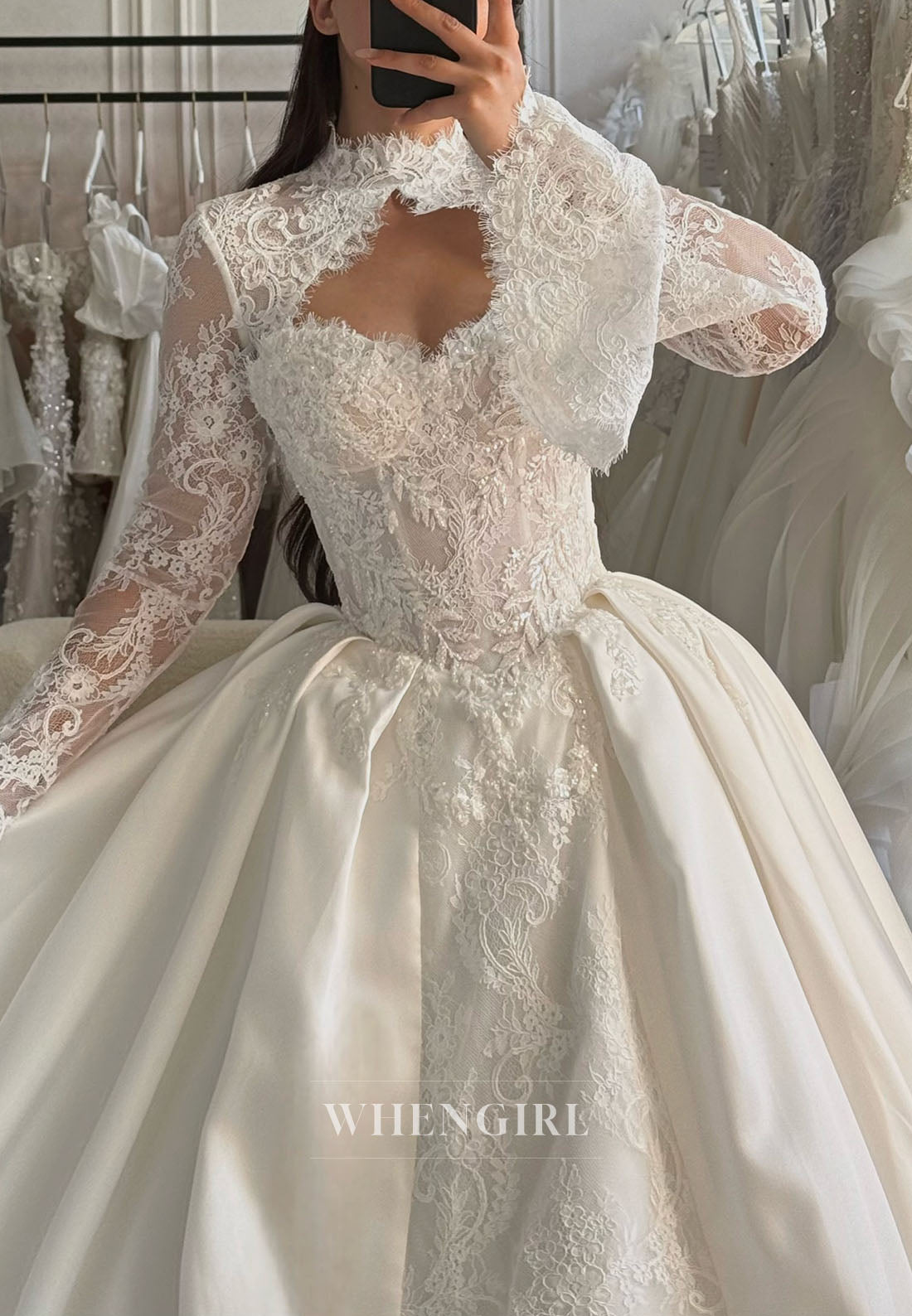 Lace and Satin Ball Gown Wedding Dress