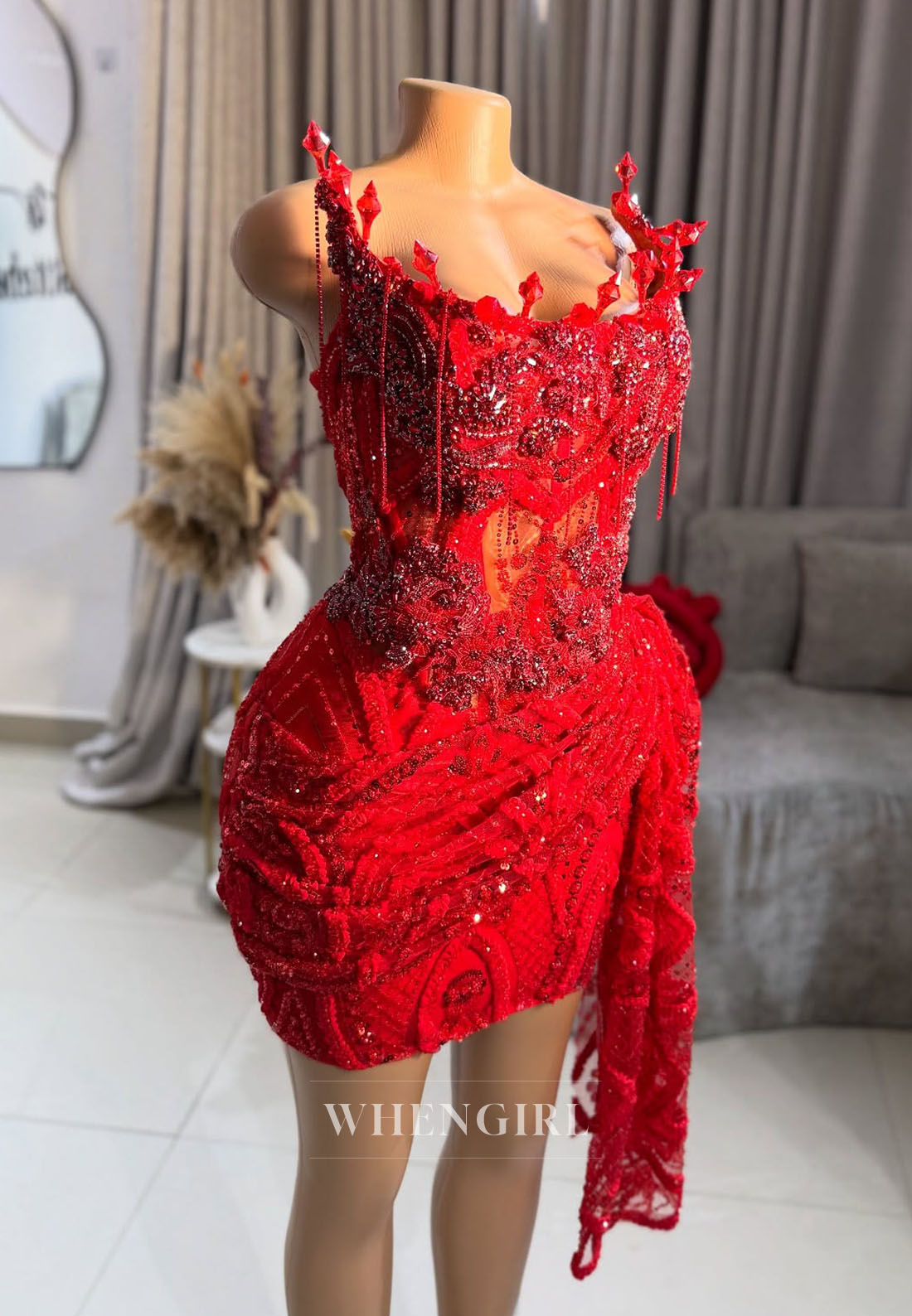 Beaded Corset Mini Dress with Side Drape