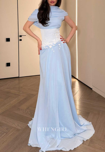 High Neck Draped Chiffon Evening Gown