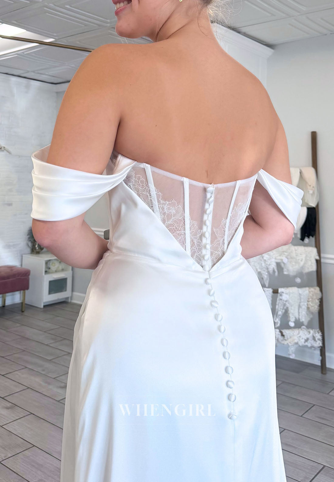 Off-the-Shoulder Corset Satin Wedding Dress
