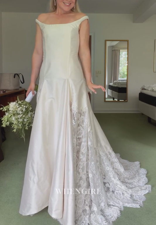 Open Back Wedding Dress with Lace Inset Train