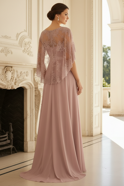 Lace Cape Chiffon A-Line Formal Gown