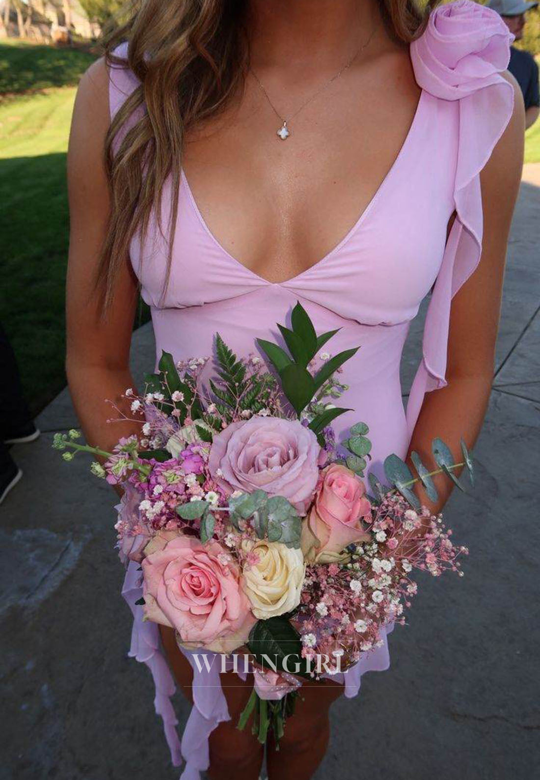 Ruffled Mini Dress with 3D Flower Detail