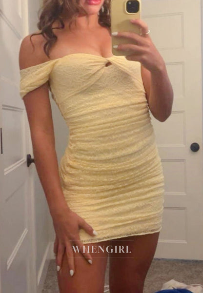 Off-the-Shoulder Lace Bodycon Mini Dress with Keyhole Front