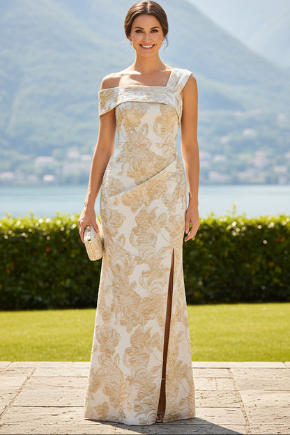 Asymmetrical One-Shoulder Floral Jacquard Gown