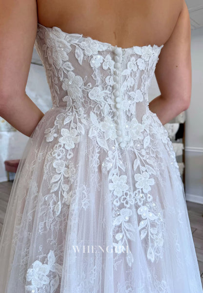 Strapless Lace A-Line Wedding Dress with Train