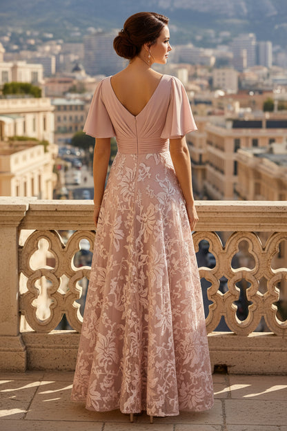 Flutter Sleeve Lace A-Line Evening Gown