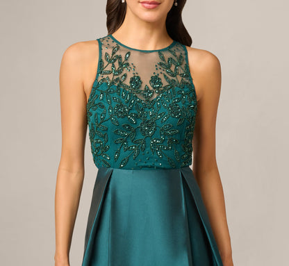 Embellished Illusion Bodice Pleated Evening Gown