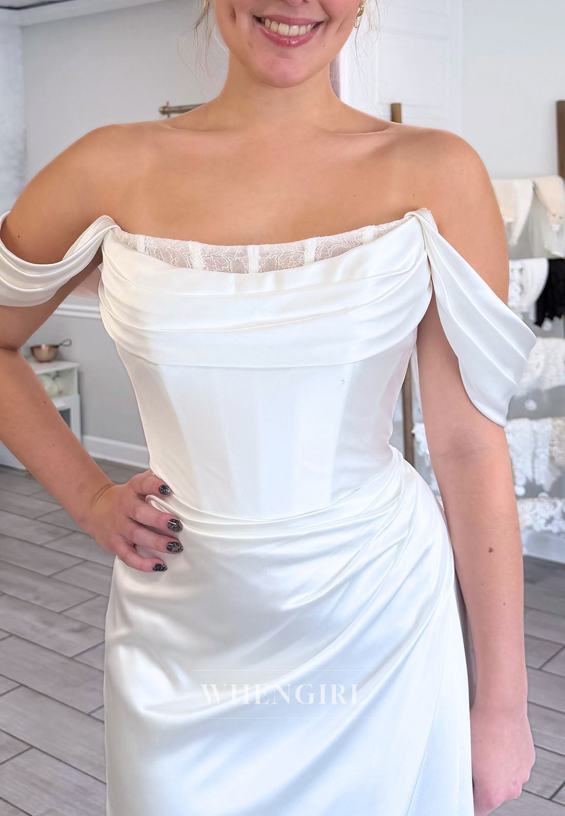 Off-the-Shoulder Corset Satin Wedding Dress