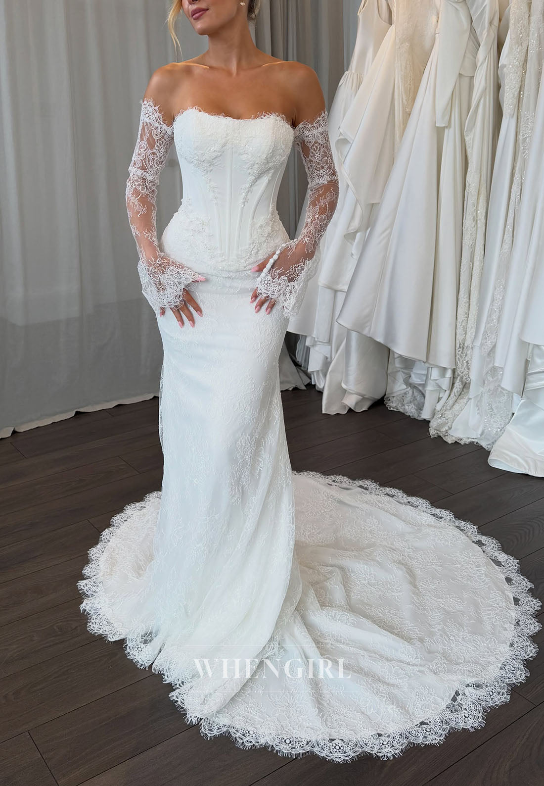 Off-the-Shoulder Lace Corset Wedding Dress