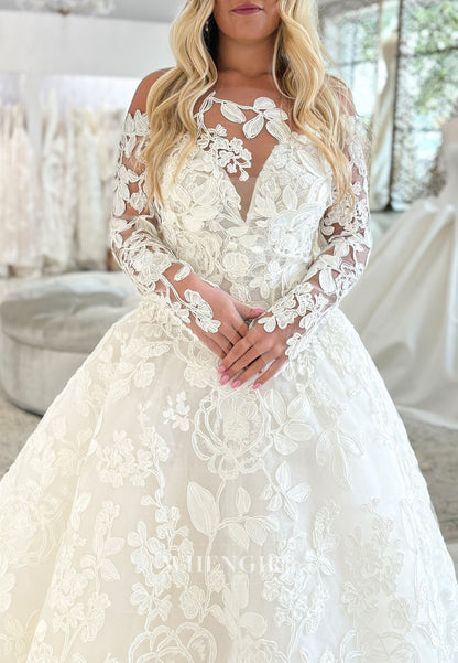 Floral Lace Sweetheart Ball Gown Wedding Dress
