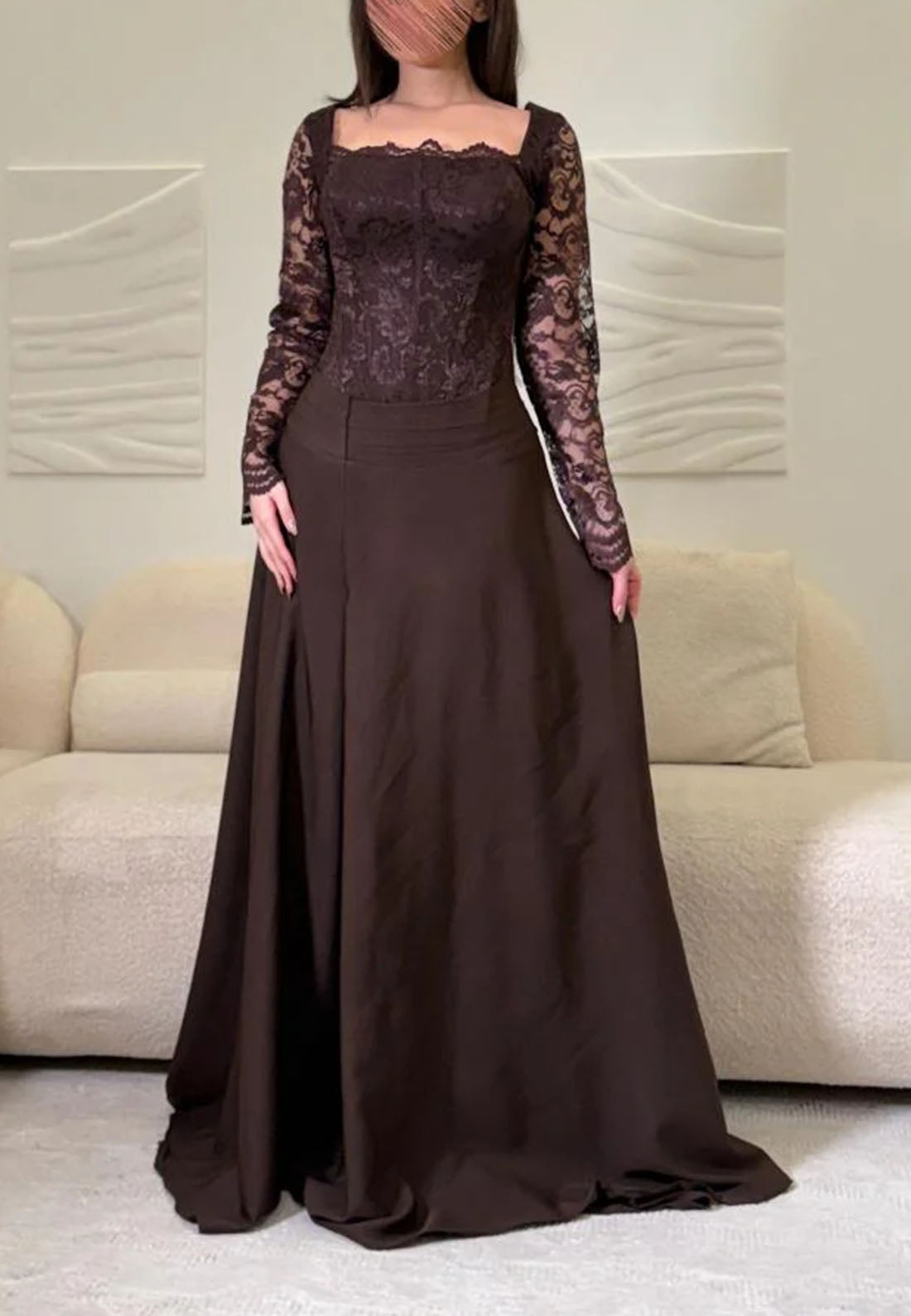 Lace Corset Bodice Long Sleeve Floor-Length Gown