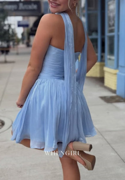 Strapless Sweetheart Mini Dress with Long Neck Scarf