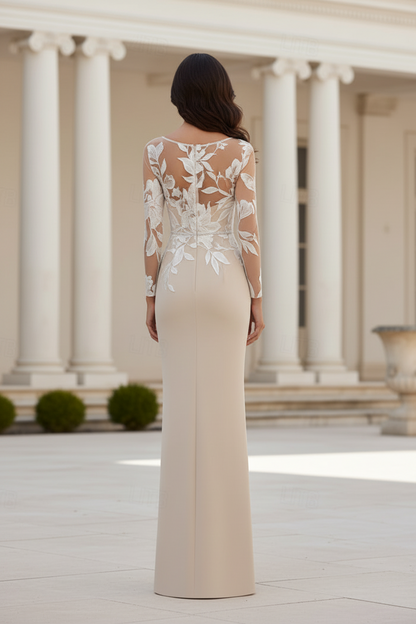 Embroidered Illusion Bodice Column Evening Gown