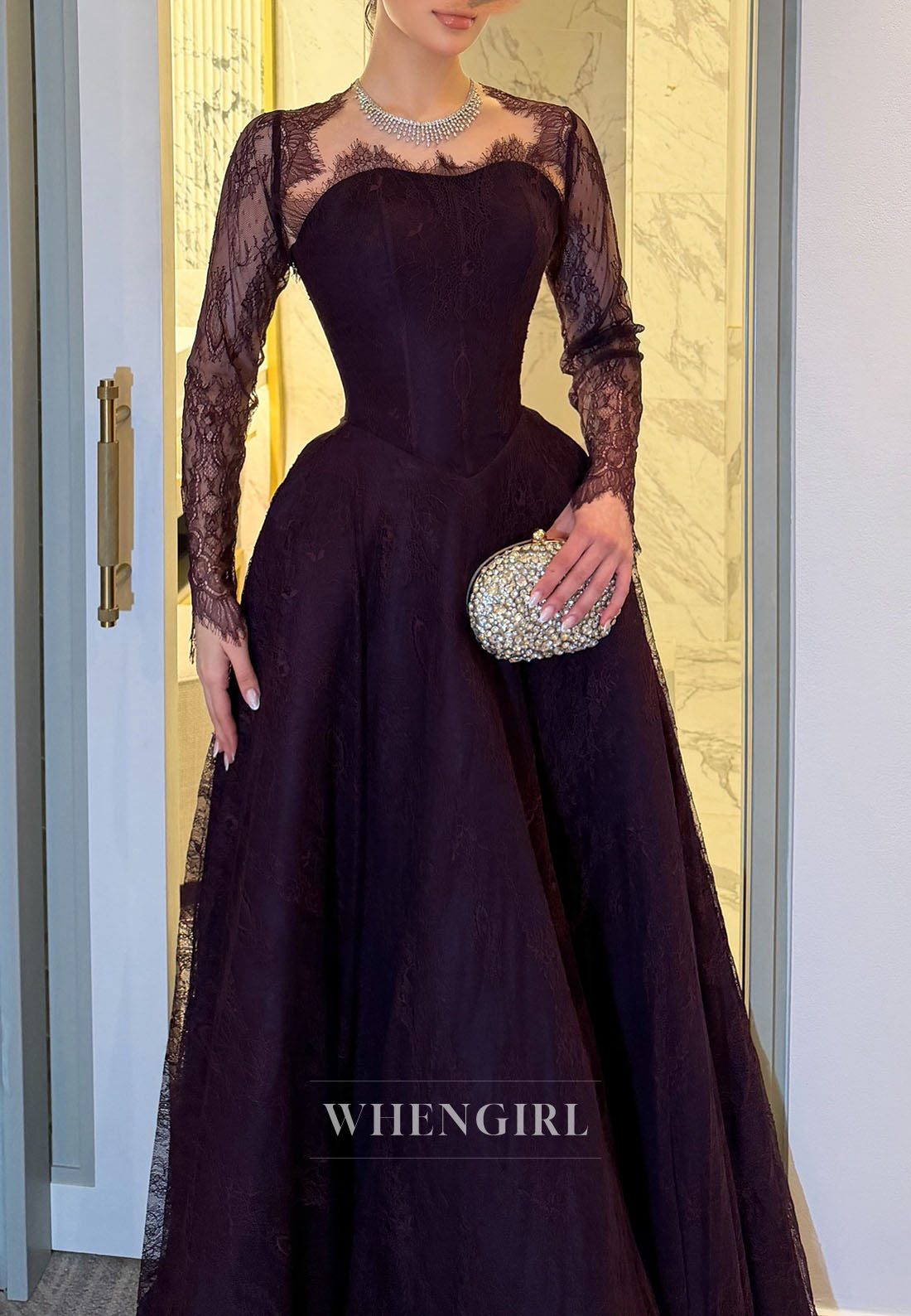 Lace Long Sleeve Corset A-Line Ball Gown
