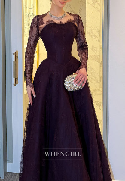 Lace Long Sleeve Corset A-Line Ball Gown