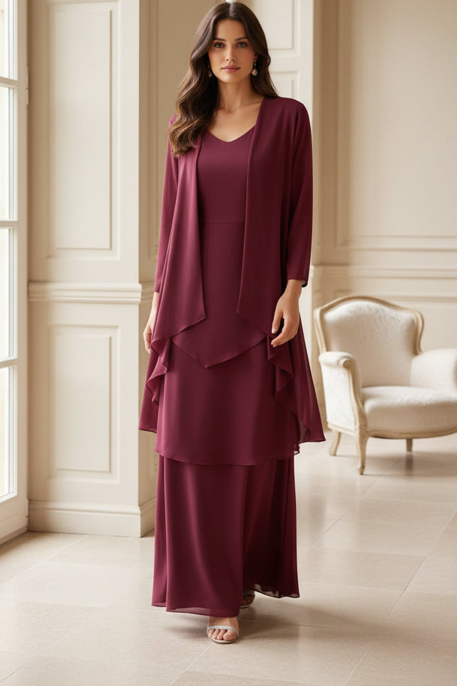 Tiered Maxi Dress with Matching Open-Front Jacket