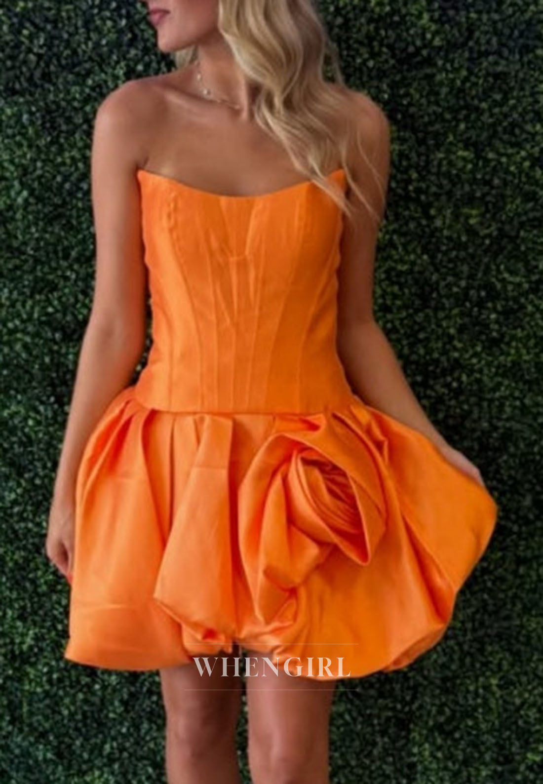 Strapless Corset Mini Dress with Rosette Bubble Skirt