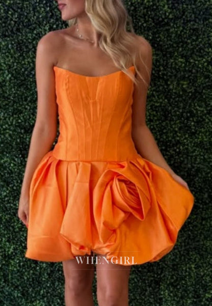 Strapless Corset Mini Dress with Rosette Bubble Skirt