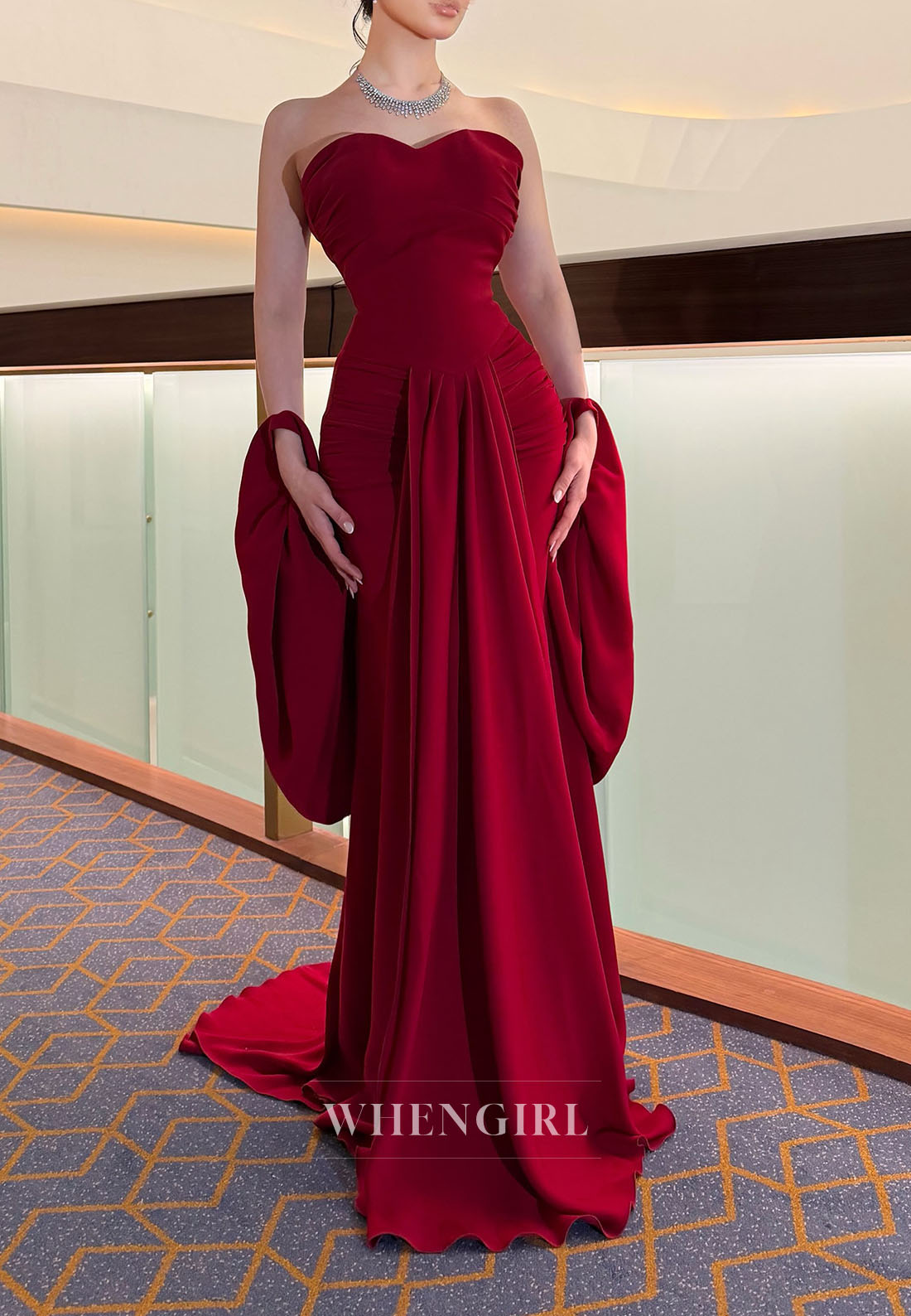 Strapless Sweetheart Evening Gown with Draped Sleeves