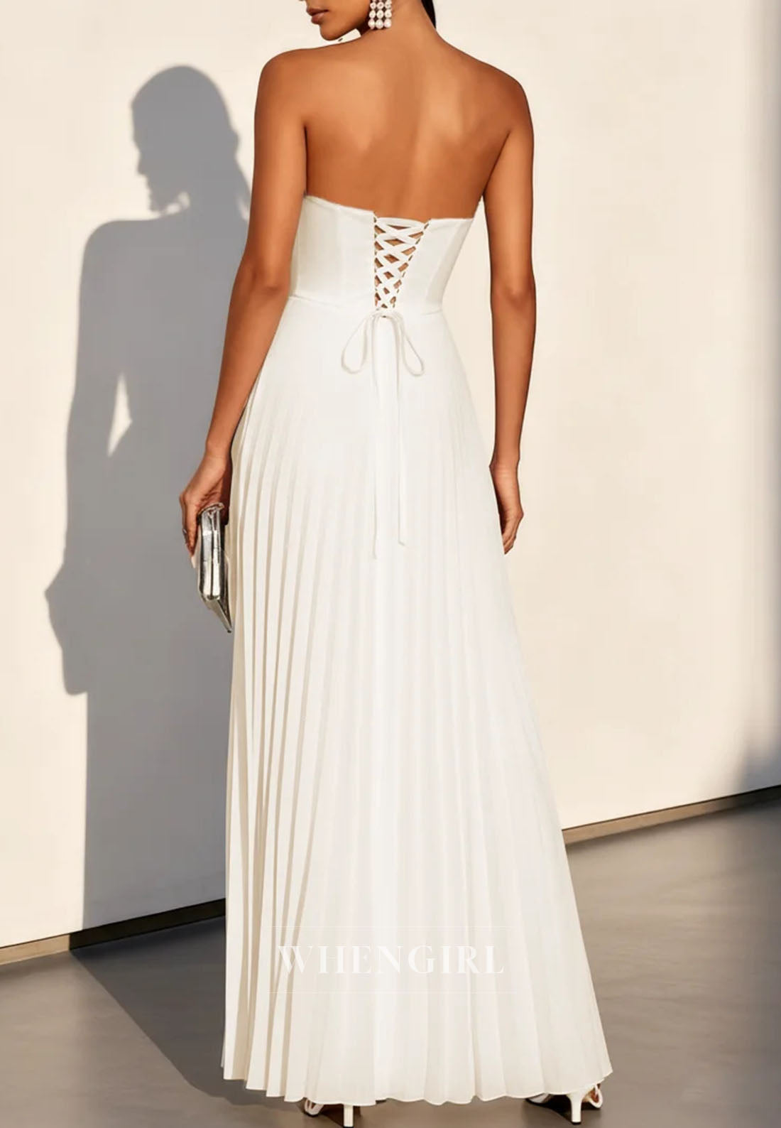 Pleated Strapless Maxi Dress with Lace-Up Back