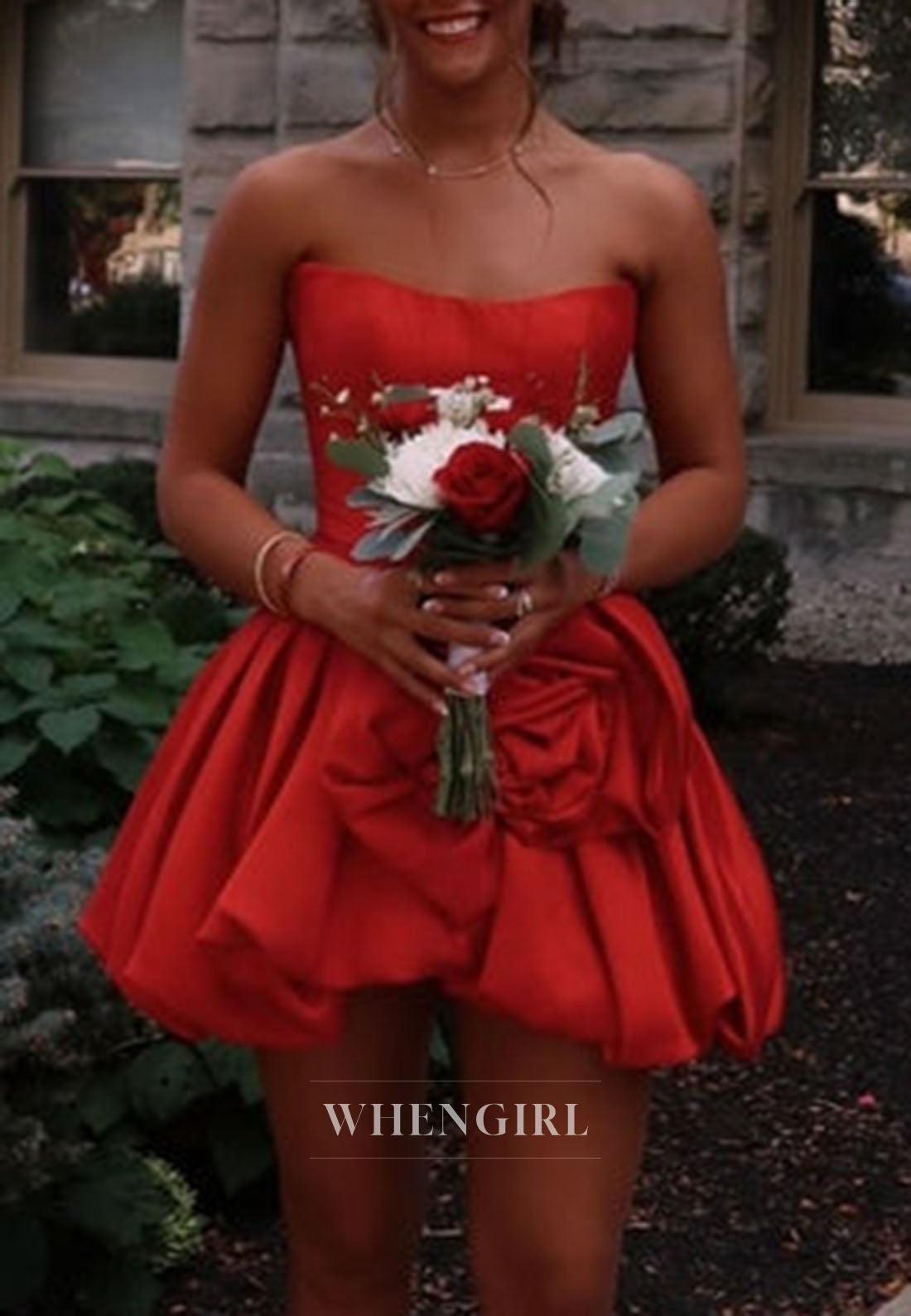 Strapless Corset Mini Dress with Rosette Bubble Skirt