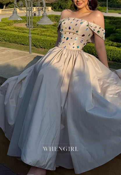 Off-the-Shoulder Gemstone Corset Ball Gown