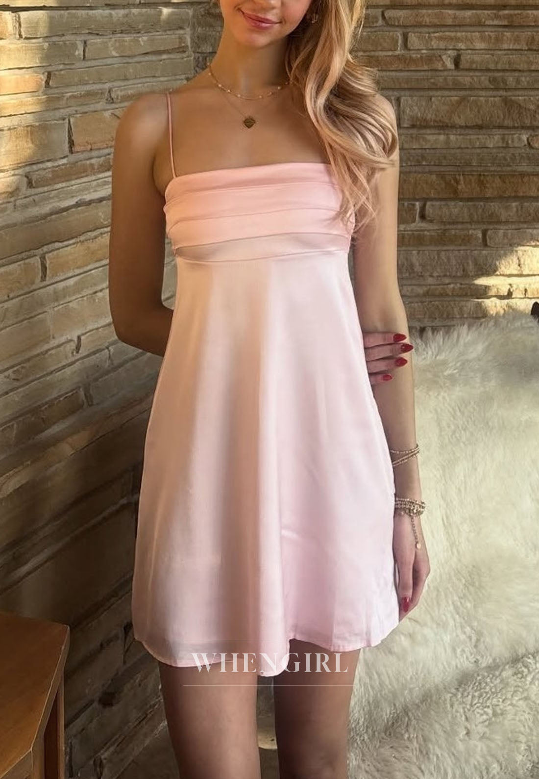 Satin Pleated-Bust Mini Slip Dress