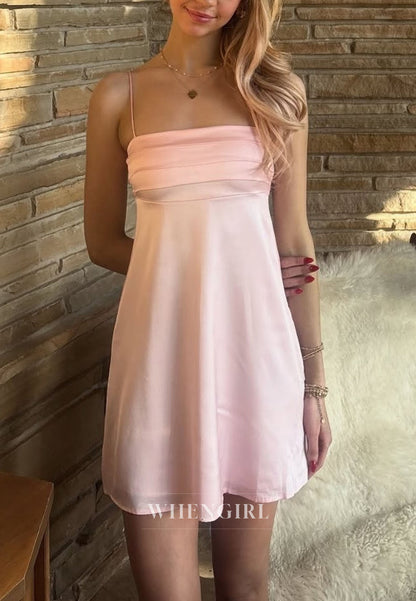 Satin Pleated-Bust Mini Slip Dress