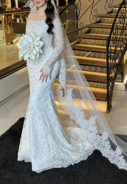 Off-the-Shoulder Beaded Lace Mermaid Bridal Gown