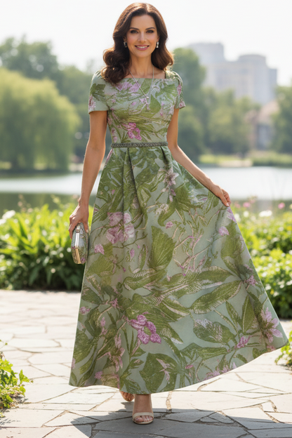 Floral Jacquard A-Line Ankle-Length Dress