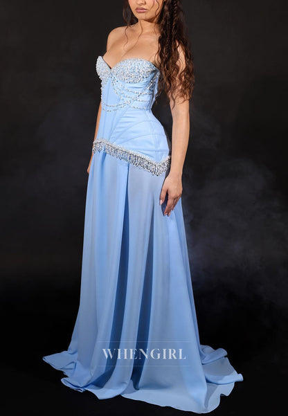 Strapless Beaded Corset Chiffon Evening Gown