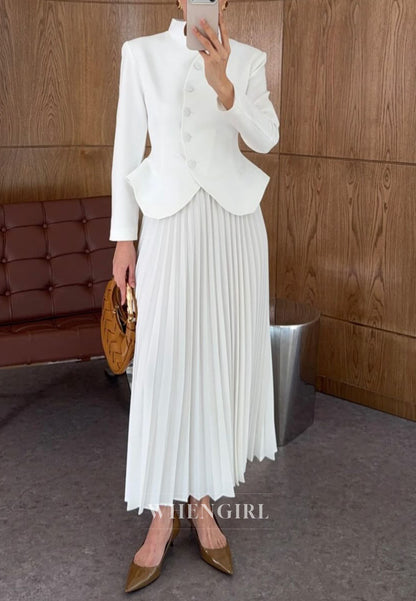 Peplum Jacket and Pleated Maxi Skirt Two-Piece Set