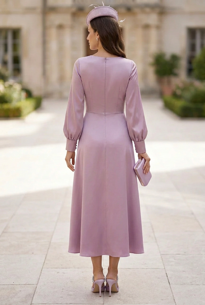 Pleated Midi Dress with Bishop Sleeves