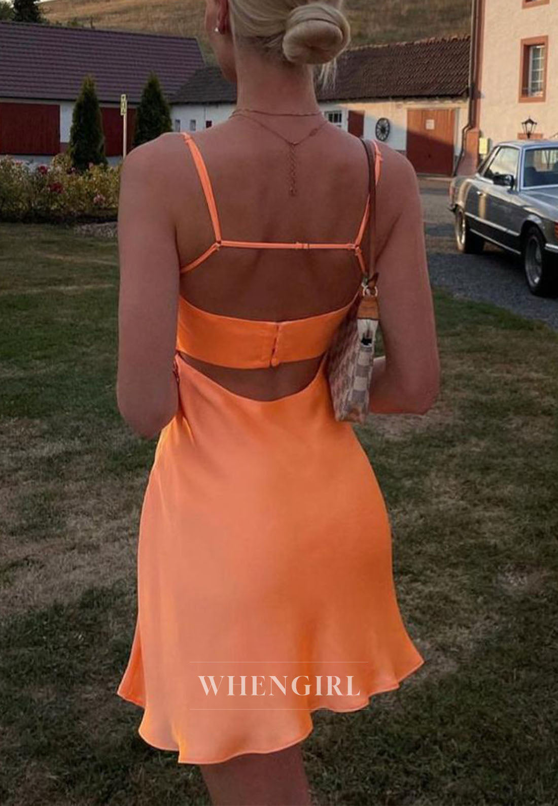 Cowl Neck Satin Slip Dress with Cut-Out Back