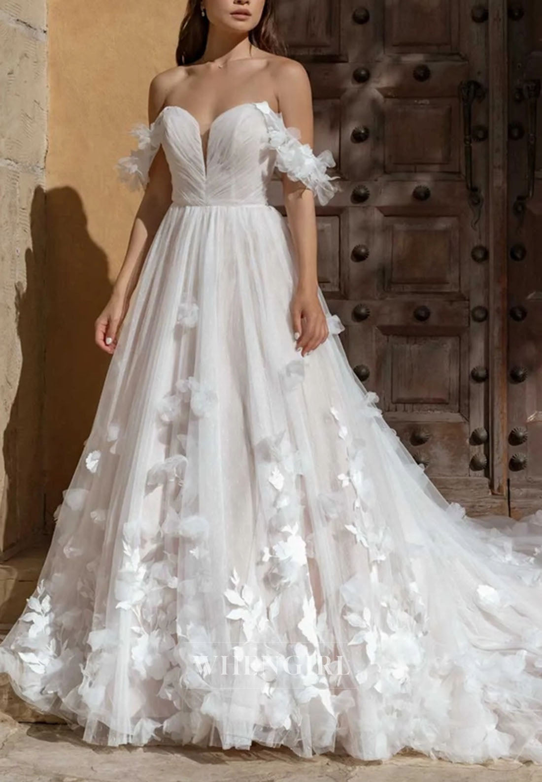 3D Floral Off-the-Shoulder Tulle Ball Gown