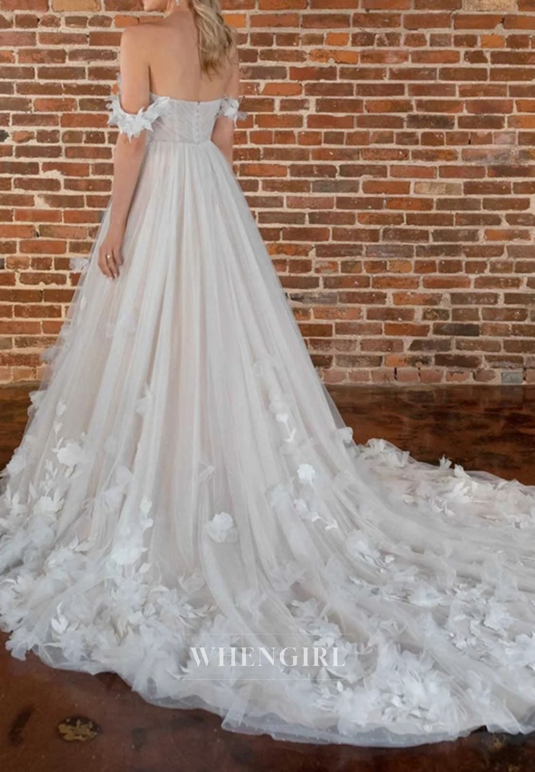 3D Floral Off-the-Shoulder Tulle Ball Gown