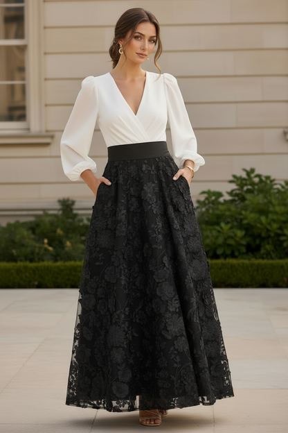 Long Sleeve A-Line Evening Gown with 3D Flowers