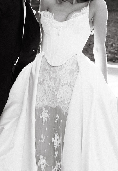 Corset Lace Sheath Wedding Dress with Overskirt