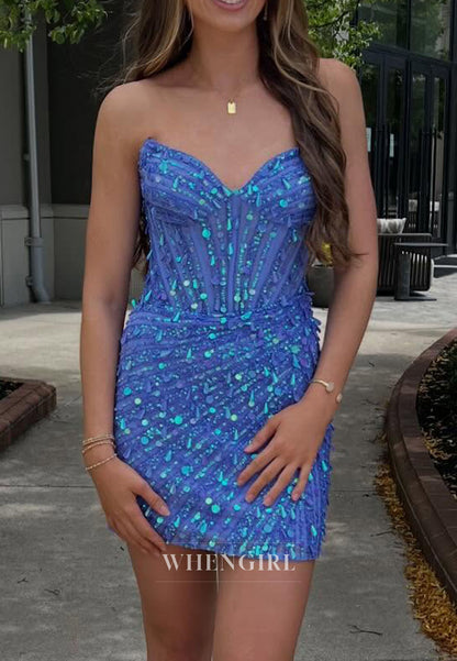 Strapless Sweetheart Corset Sequined Mini Dress