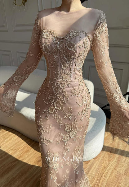 Corset Lace Long Sleeve Mermaid Evening Gown