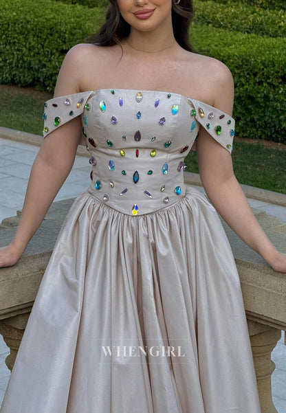 Off-the-Shoulder Gemstone Corset Ball Gown
