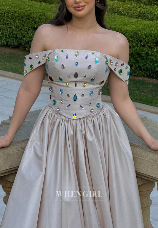 Off-the-Shoulder Gemstone Corset Ball Gown