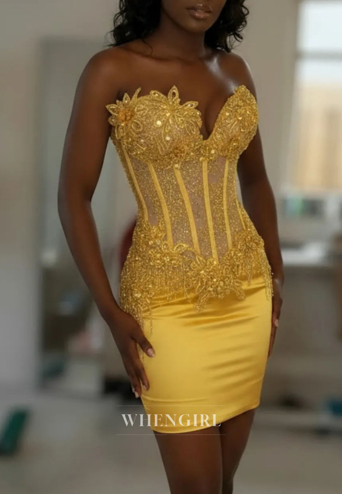 Strapless Beaded Corset Bodycon Mini Dress