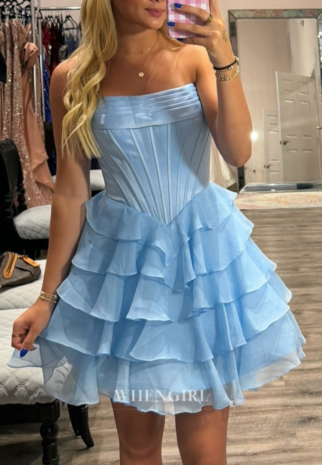 Strapless Corset Mini Dress with Tiered Ruffle Skirt