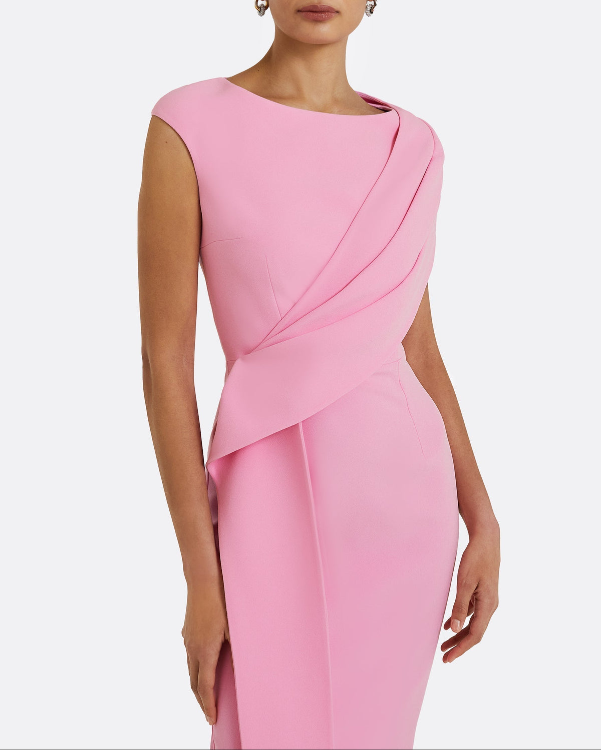 Asymmetrical Pleated Drape Midi Sheath Dress