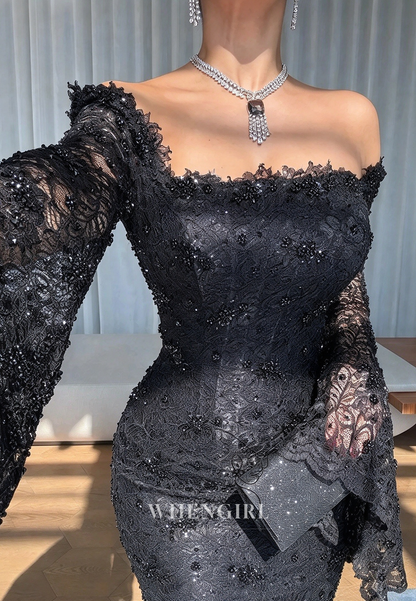 Lace Off-the-Shoulder Bell Sleeve Mermaid Gown